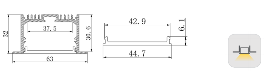 Recessed LED profile LE6332 (2.5 meters)