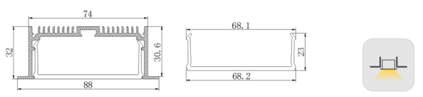 LED profile wide recessed LE8832 (2.5 meters)