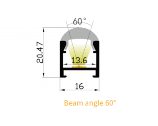 LED-профіль MLG LG1615B з розсіювачем, 2 метра