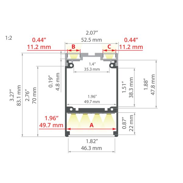 Profile KLUS DES silver anodized 1 meter A18030A_1