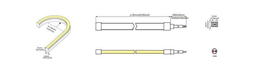 Flexible neon COLORS 24V IP65 8.8W 330Lm 3000K 5m (NJS0612-WW)