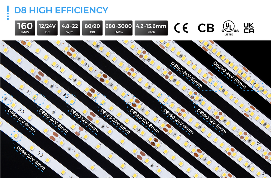 LED strip COLORS 160-2835-24V-IP33 12W 1660Lm 6000K 5m (D8160-24V-8mm-W)