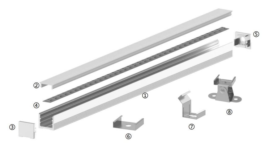 Surface-mounted LED profile, 2.5 meters (LS1613)