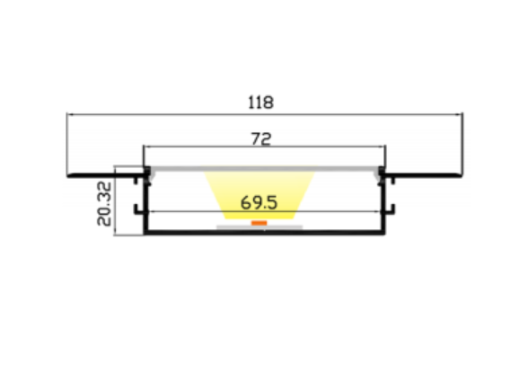 LED-профіль MLG врізний LD11820 з розсіювачем, 2 метра